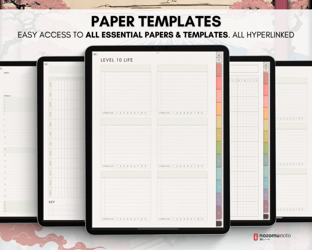 Digital Notebook V1 Portrait Yume Noto NozomuNoto Japanese Multipurpose Minimalist ADHD Bullet Journal Hyperlinked PDF Goodnotes Notability Android Tablet iPad Student Study Teacher Travel Cornell Grid Lines Dotted Template Noteshelf Samsung Xodo