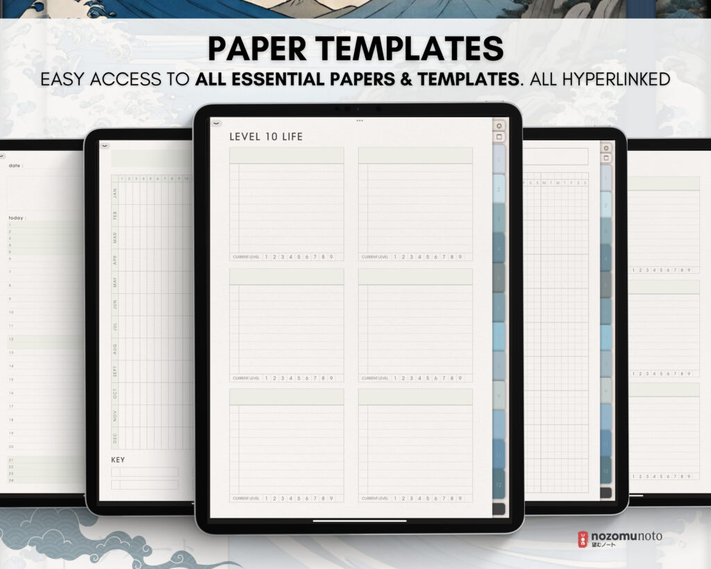 Digital Notebook V1 Portrait Yume Noto NozomuNoto Japanese Multipurpose Minimalist ADHD Bullet Journal Hyperlinked PDF Goodnotes Notability Android Tablet iPad Student Study Teacher Travel Cornell Grid Lines Dotted Template Noteshelf Samsung Xodo