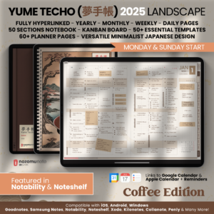 2025 Digital Planner Yume Techo NozomuNoto Notebook Daily Weekly Monthly Calendar Japanese Multipurpose Minimalist ADHD Bullet Journal Hyperlinked PDF Goodnotes Notability Landscape Android iPad Student Study Noteshelf Samsung Notes Hobonichi