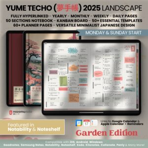 2025 Digital Planner Yume Techo NozomuNoto Notebook Daily Weekly Monthly Calendar Japanese Multipurpose Minimalist ADHD Bullet Journal Hyperlinked PDF Goodnotes Notability Landscape Android iPad Student Study Noteshelf Samsung Notes Hobonichi