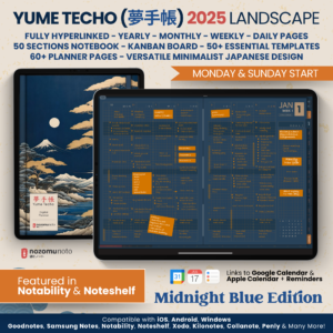 2025 Digital Planner Yume Techo NozomuNoto Notebook Daily Weekly Monthly Calendar Japanese Multipurpose Minimalist ADHD Bullet Journal Hyperlinked PDF Goodnotes Notability Landscape Android iPad Student Study Noteshelf Samsung Notes Hobonichi