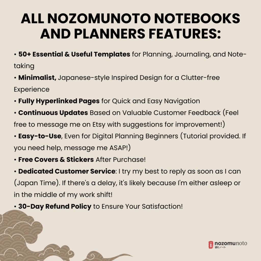 2025 Digital Planner Yume Techo NozomuNoto Notebook Daily Weekly Monthly Calendar Japanese Multipurpose Minimalist ADHD Bullet Journal Hyperlinked PDF Goodnotes Notability Landscape Android iPad Student Study Noteshelf Samsung Notes Hobonichi