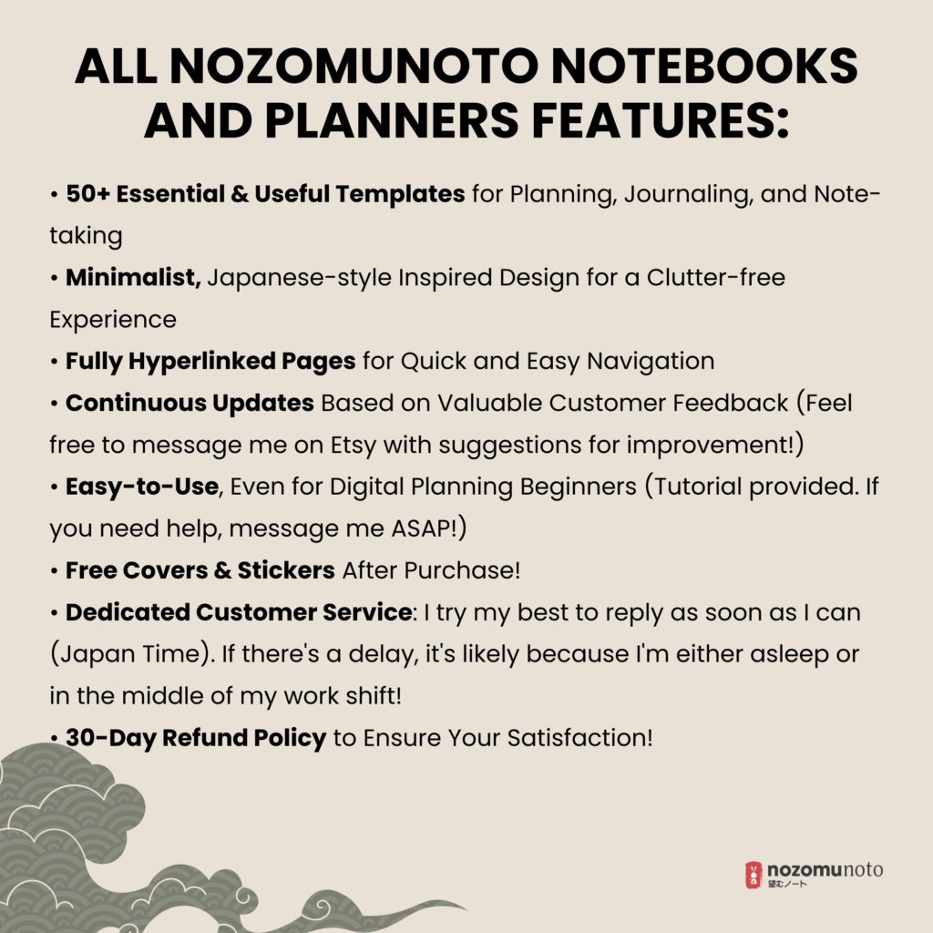 2025 Digital Planner Yume Techo NozomuNoto Notebook Daily Weekly Monthly Calendar Japanese Multipurpose Minimalist ADHD Bullet Journal Hyperlinked PDF Goodnotes Notability Landscape Android iPad Student Study Noteshelf Samsung Notes Hobonichi