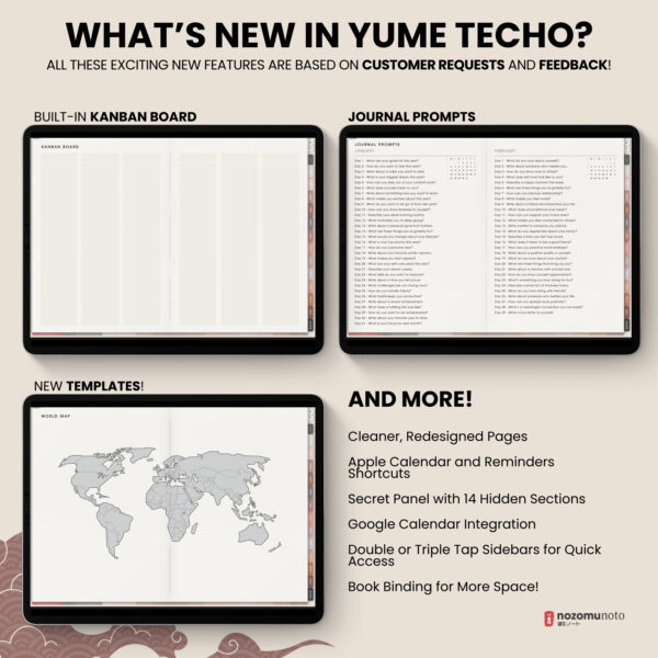 2025 Digital Planner Yume Techo NozomuNoto Notebook Daily Weekly Monthly Calendar Japanese Multipurpose Minimalist ADHD Bullet Journal Hyperlinked PDF Goodnotes Notability Landscape Android iPad Student Study Noteshelf Samsung Notes Hobonichi