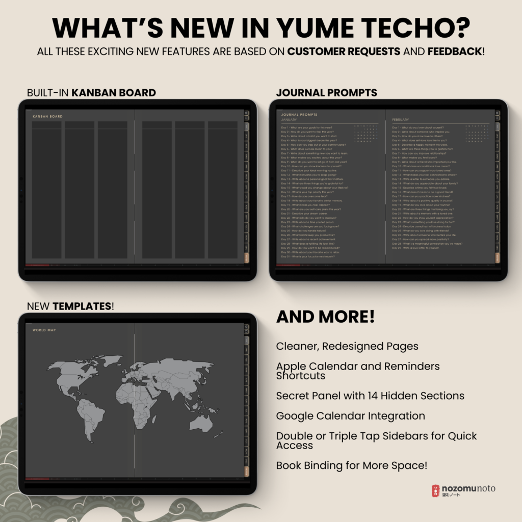 2025 Digital Planner Yume Techo NozomuNoto Notebook Daily Weekly Monthly Calendar Japanese Multipurpose Minimalist ADHD Bullet Journal Hyperlinked PDF Goodnotes Notability Landscape Android iPad Student Study Noteshelf Samsung Notes Hobonichi