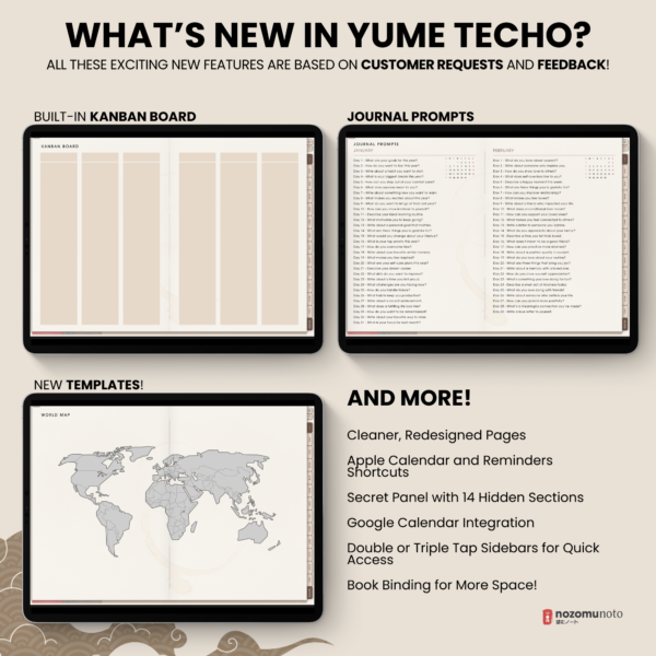 2025 Digital Planner Yume Techo NozomuNoto Notebook Daily Weekly Monthly Calendar Japanese Multipurpose Minimalist ADHD Bullet Journal Hyperlinked PDF Goodnotes Notability Landscape Android iPad Student Study Noteshelf Samsung Notes Hobonichi