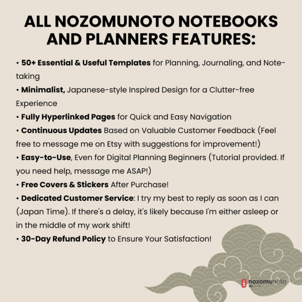 2025 Digital Planner Yume Techo NozomuNoto Notebook Daily Weekly Monthly Calendar Japanese Multipurpose Minimalist ADHD Bullet Journal Hyperlinked PDF Goodnotes Notability Portrait Android iPad Student Study Noteshelf Samsung Notes Hobonichi