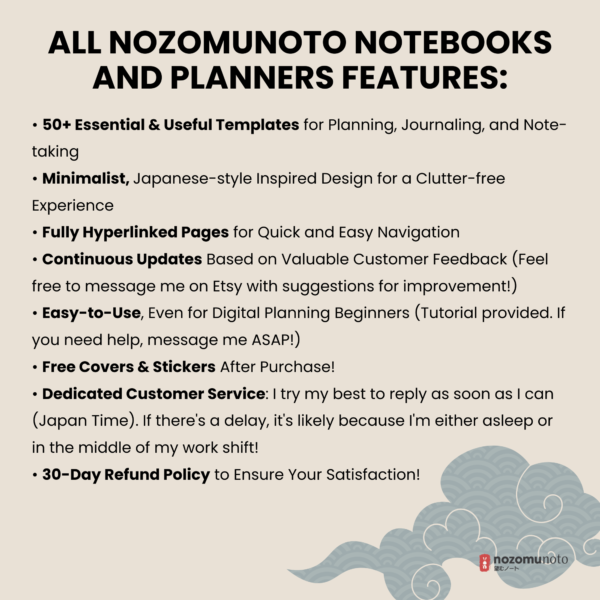 2025 Digital Planner Yume Techo NozomuNoto Notebook Daily Weekly Monthly Calendar Japanese Multipurpose Minimalist ADHD Bullet Journal Hyperlinked PDF Goodnotes Notability Portrait Android iPad Student Study Noteshelf Samsung Notes Hobonichi