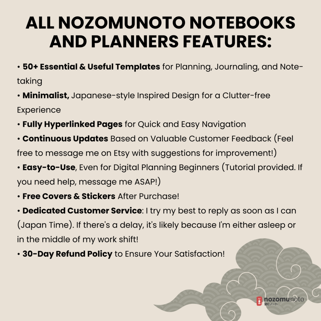 2025 Digital Planner Yume Techo NozomuNoto Notebook Daily Weekly Monthly Calendar Japanese Multipurpose Minimalist ADHD Bullet Journal Hyperlinked PDF Goodnotes Notability Portrait Android iPad Student Study Noteshelf Samsung Notes Hobonichi