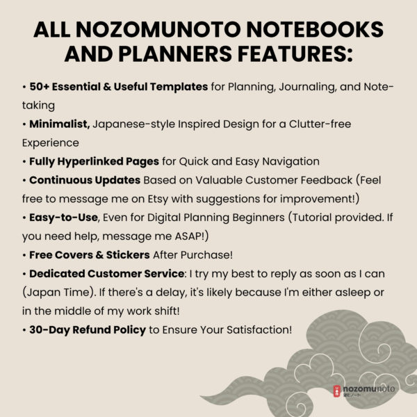 2025 Digital Planner Yume Techo NozomuNoto Notebook Daily Weekly Monthly Calendar Japanese Multipurpose Minimalist ADHD Bullet Journal Hyperlinked PDF Goodnotes Notability Portrait Android iPad Student Study Noteshelf Samsung Notes Hobonichi