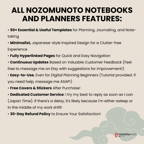 Dated Academic 2025 Digital Planner Yume Techo NozomuNoto Notebook Daily Weekly Monthly Calendar Japanese Multipurpose Minimalist ADHD Bullet Journal Hyperlinked PDF Goodnotes Notability Portrait Android iPad Student Noteshelf Samsung Notes Hobonichi