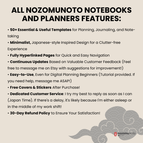 2025 Digital Planner Yume Techo NozomuNoto Notebook Daily Weekly Monthly Calendar Japanese Multipurpose Minimalist ADHD Bullet Journal Hyperlinked PDF Goodnotes Notability Portrait Android iPad Student Study Noteshelf Samsung Notes Hobonichi