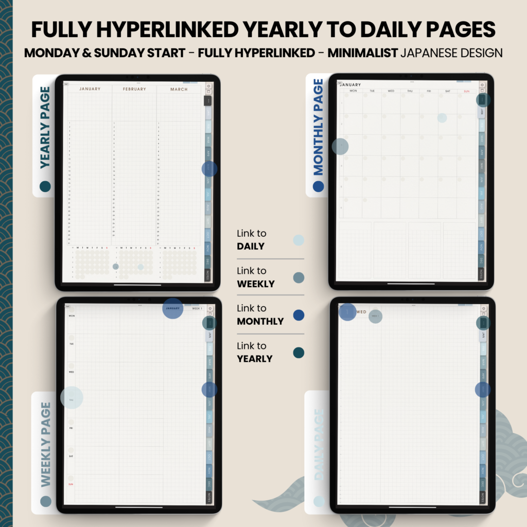 Dated Academic 2025 Digital Planner Yume Techo NozomuNoto Notebook Daily Weekly Monthly Calendar Japanese Multipurpose Minimalist ADHD Bullet Journal Hyperlinked PDF Goodnotes Notability Portrait Android iPad Student Noteshelf Samsung Notes Hobonichi