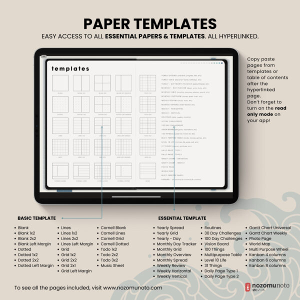 Digital Planner Shibui Techo NozomuNoto Notebook Weekly Monthly Calendar Japanese Multipurpose Minimalist ADHD Bullet Journal Hyperlinked PDF Goodnotes Notability Landscape Android iPad Student Study Noteshelf Samsung Notes Xodo