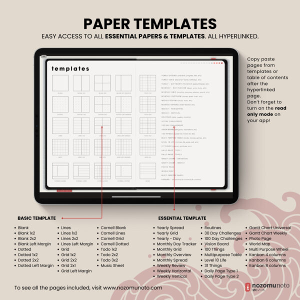 Digital Planner Shibui Techo NozomuNoto Notebook Weekly Monthly Calendar Japanese Multipurpose Minimalist ADHD Bullet Journal Hyperlinked PDF Goodnotes Notability Landscape Android iPad Student Study Noteshelf Samsung Notes Xodo