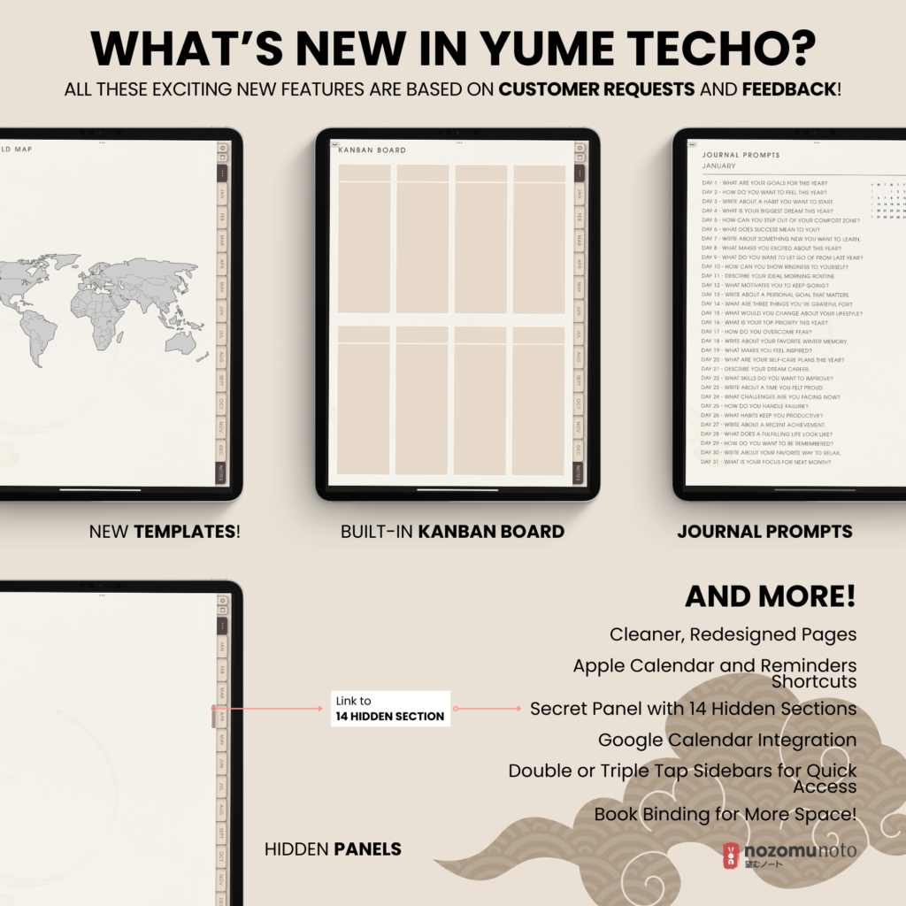 2025 Digital Planner Yume Techo NozomuNoto Notebook Daily Weekly Monthly Calendar Japanese Multipurpose Minimalist ADHD Bullet Journal Hyperlinked PDF Goodnotes Notability Portrait Android iPad Student Study Noteshelf Samsung Notes Hobonichi