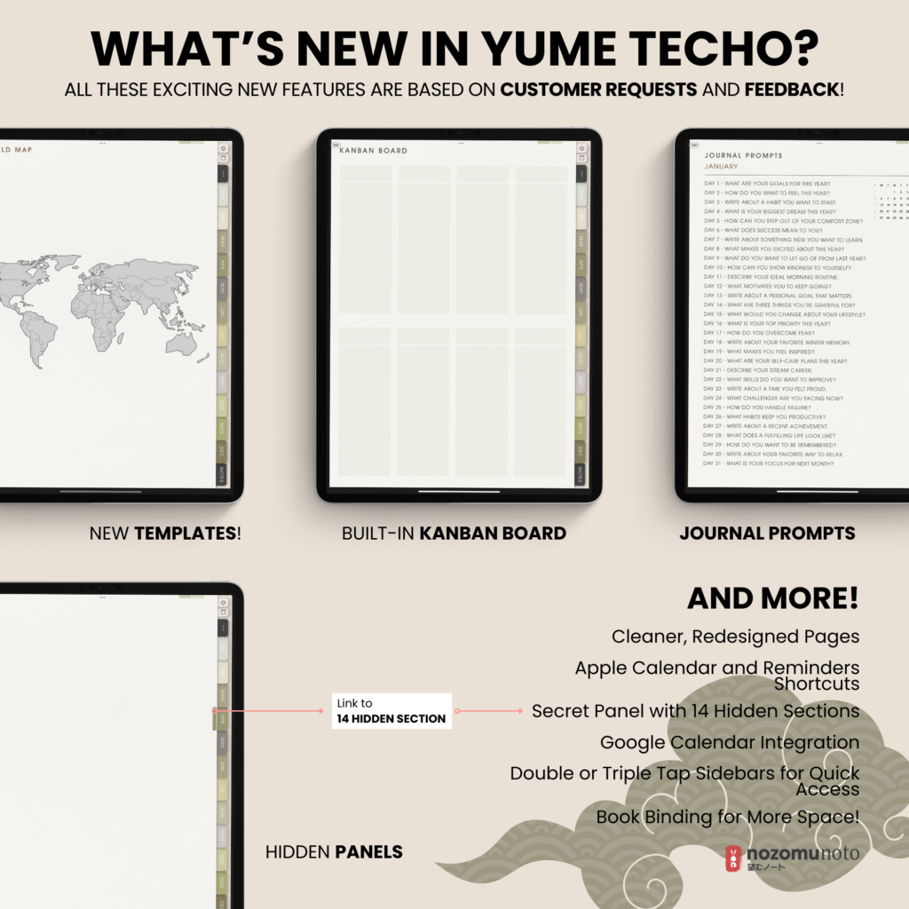 2025 Digital Planner Yume Techo NozomuNoto Notebook Daily Weekly Monthly Calendar Japanese Multipurpose Minimalist ADHD Bullet Journal Hyperlinked PDF Goodnotes Notability Portrait Android iPad Student Study Noteshelf Samsung Notes Hobonichi