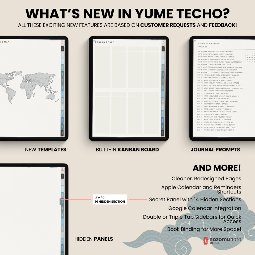 2025 Digital Planner Yume Techo NozomuNoto Notebook Daily Weekly Monthly Calendar Japanese Multipurpose Minimalist ADHD Bullet Journal Hyperlinked PDF Goodnotes Notability Portrait Android iPad Student Study Noteshelf Samsung Notes Hobonichi