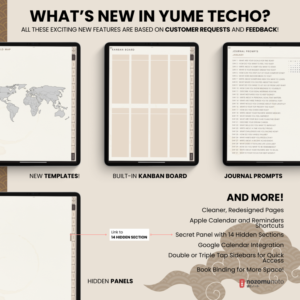 Dated Academic 2025 Digital Planner Yume Techo NozomuNoto Notebook Daily Weekly Monthly Calendar Japanese Multipurpose Minimalist ADHD Bullet Journal Hyperlinked PDF Goodnotes Notability Portrait Android iPad Student Noteshelf Samsung Notes Hobonichi