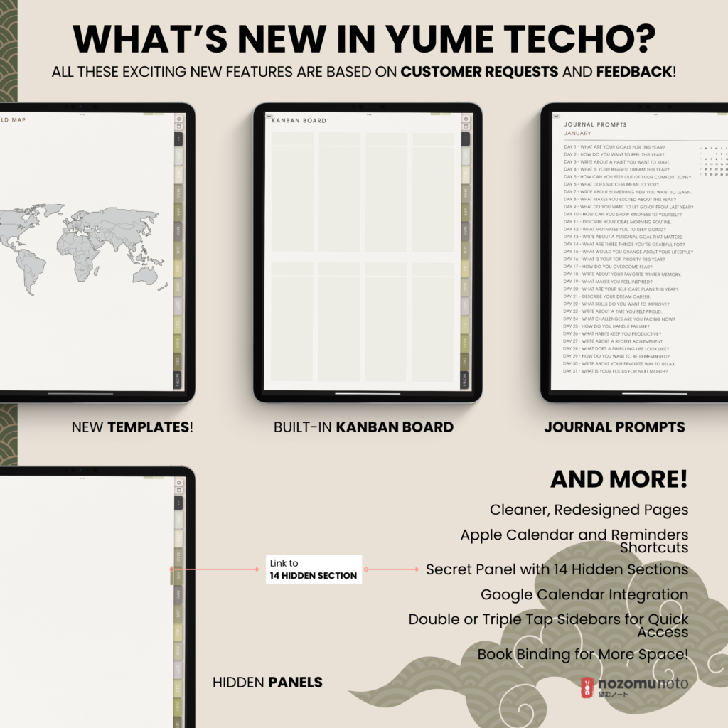 Dated Academic 2025 Digital Planner Yume Techo NozomuNoto Notebook Daily Weekly Monthly Calendar Japanese Multipurpose Minimalist ADHD Bullet Journal Hyperlinked PDF Goodnotes Notability Portrait Android iPad Student Noteshelf Samsung Notes Hobonichi