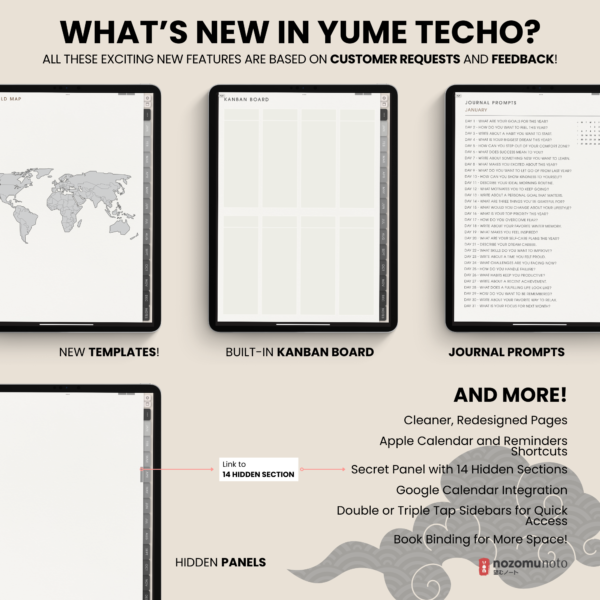 2025 Digital Planner Yume Techo NozomuNoto Notebook Daily Weekly Monthly Calendar Japanese Multipurpose Minimalist ADHD Bullet Journal Hyperlinked PDF Goodnotes Notability Portrait Android iPad Student Study Noteshelf Samsung Notes Hobonichi