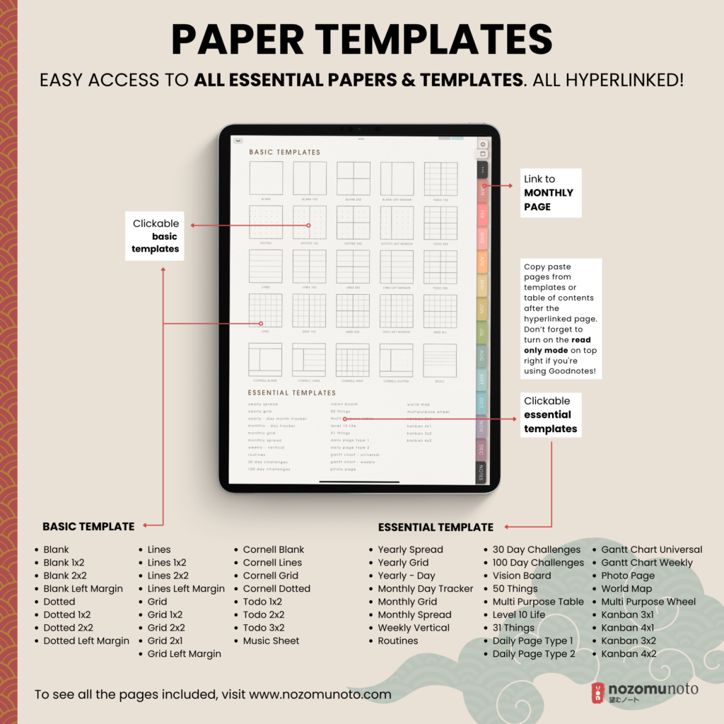 Dated Academic 2025 Digital Planner Yume Techo NozomuNoto Notebook Daily Weekly Monthly Calendar Japanese Multipurpose Minimalist ADHD Bullet Journal Hyperlinked PDF Goodnotes Notability Portrait Android iPad Student Noteshelf Samsung Notes Hobonichi