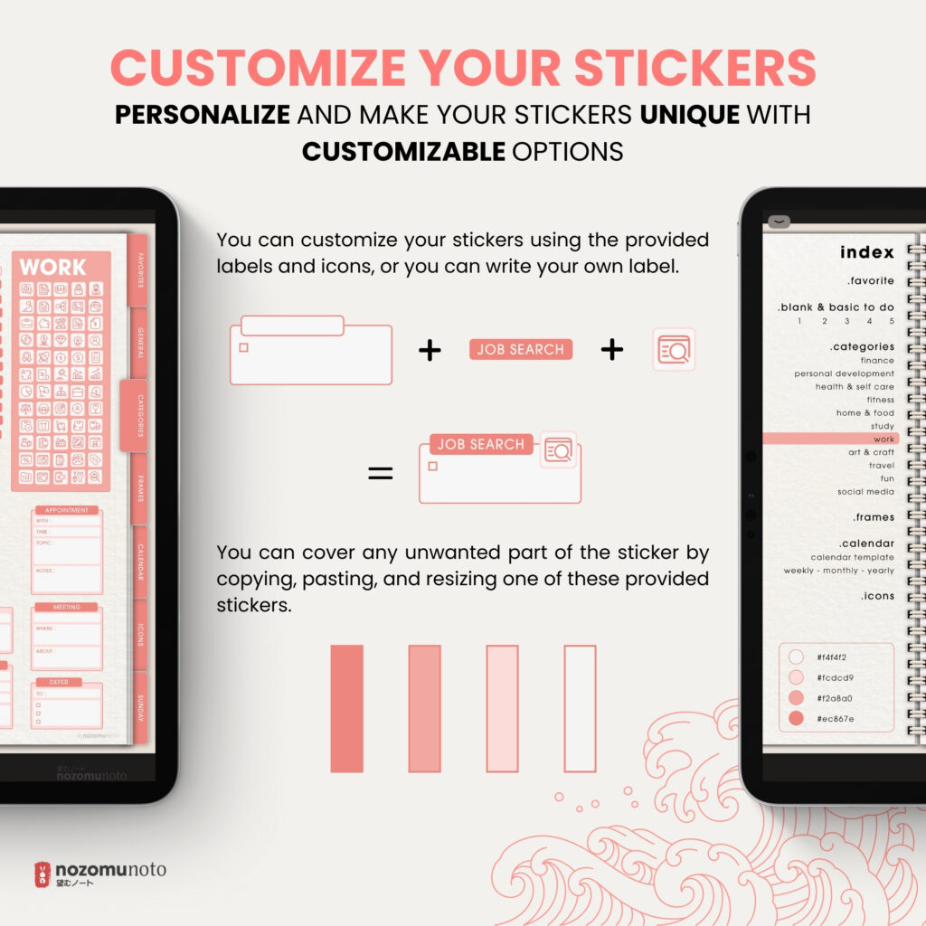 Ultimate Digital Stickers Stickerbook Widget NozomuNoto Japanese Multipurpose Minimalist Calendar ADHD Bullet Journal png Goodnotes Notability Android Tablet iPad finance work study travel health Noteshelf Samsung Xodo