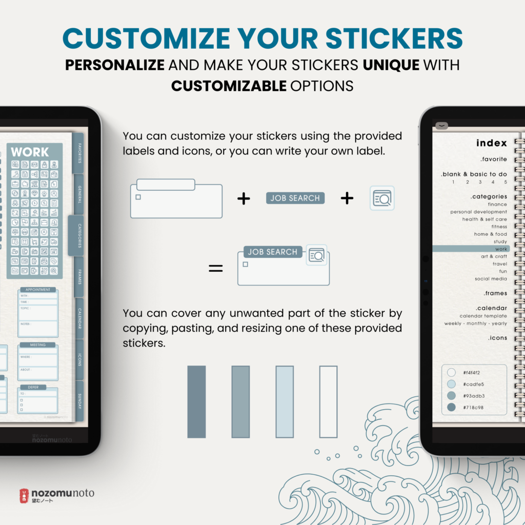 Ultimate Digital Stickers Stickerbook Widget NozomuNoto Japanese Multipurpose Minimalist Calendar ADHD Bullet Journal png Goodnotes Notability Android Tablet iPad finance work study travel health Noteshelf Samsung Xodo