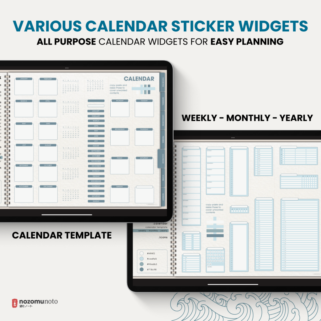 Ultimate Digital Stickers Stickerbook Widget NozomuNoto Japanese Multipurpose Minimalist Calendar ADHD Bullet Journal png Goodnotes Notability Android Tablet iPad finance work study travel health Noteshelf Samsung Xodo