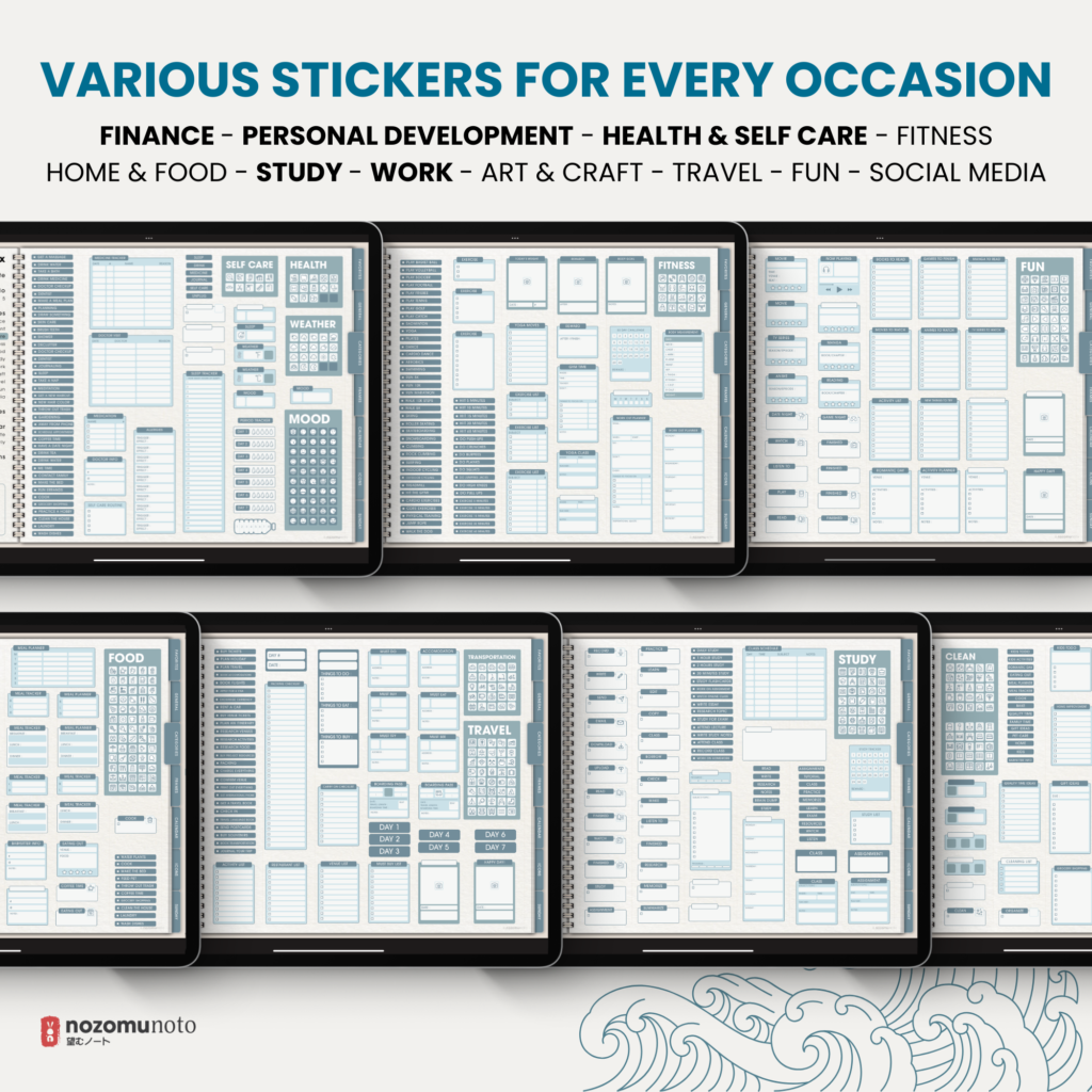 Ultimate Digital Stickers Stickerbook Widget NozomuNoto Japanese Multipurpose Minimalist Calendar ADHD Bullet Journal png Goodnotes Notability Android Tablet iPad finance work study travel health Noteshelf Samsung Xodo