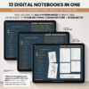 Digital Notebook V2 Landscape Dark Yume Noto NozomuNoto Japanese Multipurpose Minimalist ADHD Bullet Journal Hyperlinked PDF Goodnotes Notability Android Tablet iPad Student Study Teacher Travel Cornell Grid Lines Dotted Template Noteshelf Samsung