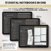 Digital Notebook V2 Landscape Dark Yume Noto NozomuNoto Japanese Multipurpose Minimalist ADHD Bullet Journal Hyperlinked PDF Goodnotes Notability Android Tablet iPad Student Study Teacher Travel Cornell Grid Lines Dotted Template Noteshelf Samsung