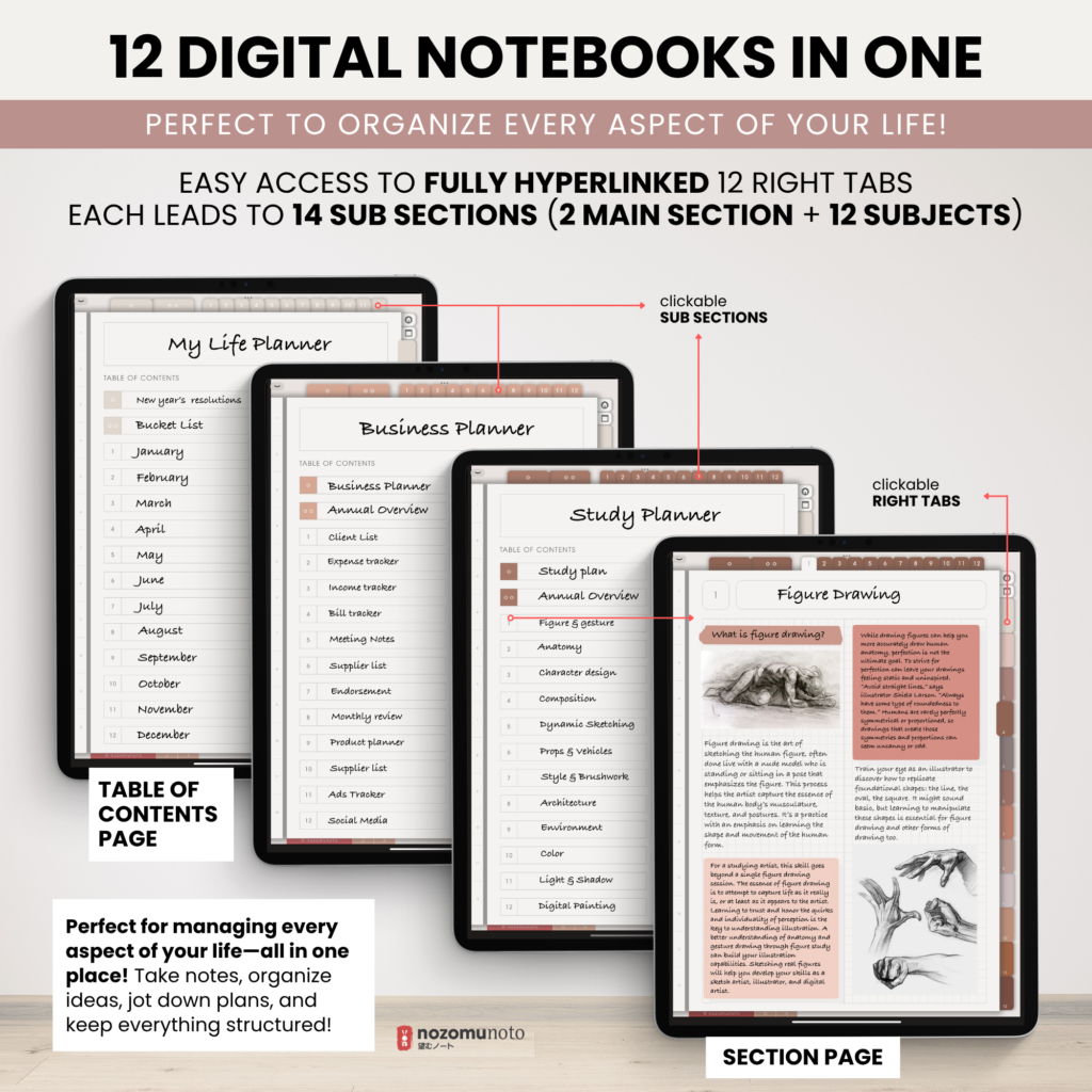 Digital Notebook V2 Yume Noto NozomuNoto Japanese Multipurpose Minimalist ADHD Bullet Journal Hyperlinked PDF Goodnotes Notability Android Tablet iPad Student Study Teacher Travel Cornell Grid Lines Dotted Template Noteshelf Noteful Kilonotes Collanote Zoomnotes Samsung Xodo