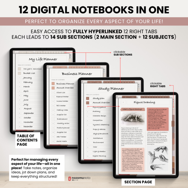 Digital Notebook V2 Yume Noto NozomuNoto Japanese Multipurpose Minimalist ADHD Bullet Journal Hyperlinked PDF Goodnotes Notability Android Tablet iPad Student Study Teacher Travel Cornell Grid Lines Dotted Template Noteshelf Noteful Kilonotes Collanote Zoomnotes Samsung Xodo