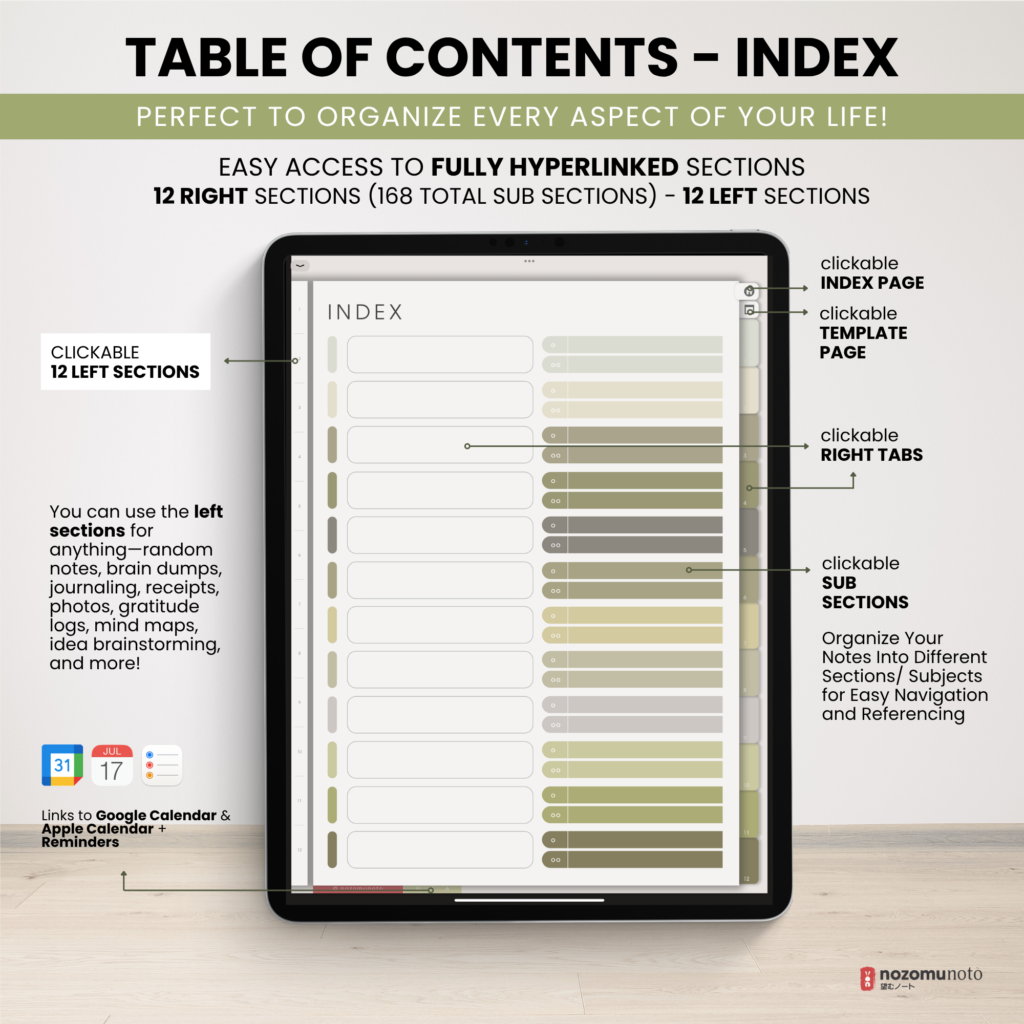 Digital Notebook V2 Yume Noto NozomuNoto Japanese Multipurpose Minimalist ADHD Bullet Journal Hyperlinked PDF Goodnotes Notability Android Tablet iPad Student Study Teacher Travel Cornell Grid Lines Dotted Template Noteshelf Noteful Kilonotes Collanote Zoomnotes Samsung Xodo