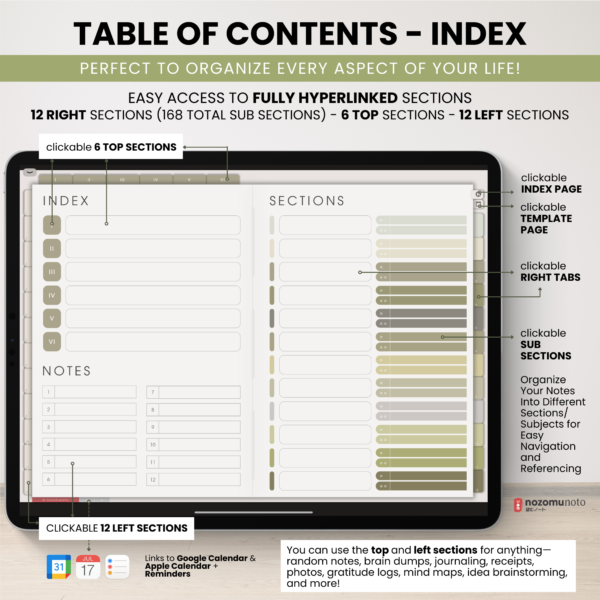 Digital Notebook V2 Landscape Yume Noto NozomuNoto Japanese Multipurpose Minimalist ADHD Bullet Journal Hyperlinked PDF Goodnotes Notability Android Tablet iPad Student Study Teacher Travel Cornell Grid Lines Dotted Template Noteshelf Samsung Xodo