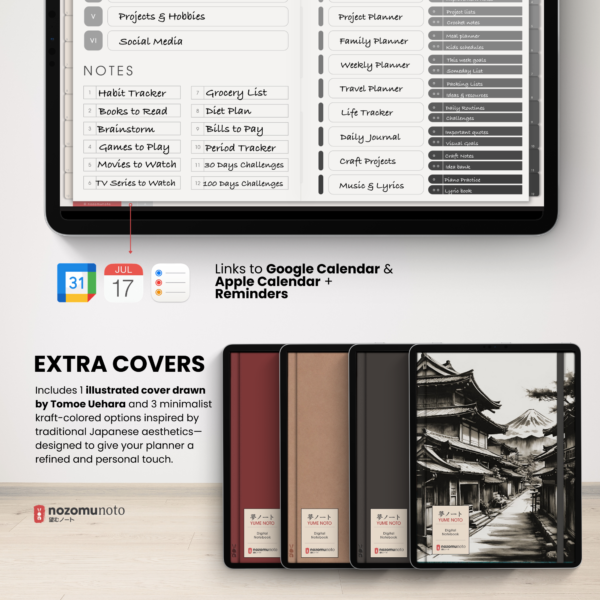 Digital Notebook V2 Landscape Yume Noto NozomuNoto Japanese Multipurpose Minimalist ADHD Bullet Journal Hyperlinked PDF Goodnotes Notability Android Tablet iPad Student Study Teacher Travel Cornell Grid Lines Dotted Template Noteshelf Samsung Xodo