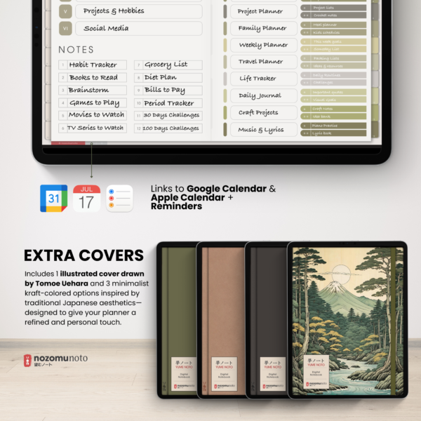 Digital Notebook V2 Landscape Yume Noto NozomuNoto Japanese Multipurpose Minimalist ADHD Bullet Journal Hyperlinked PDF Goodnotes Notability Android Tablet iPad Student Study Teacher Travel Cornell Grid Lines Dotted Template Noteshelf Samsung Xodo