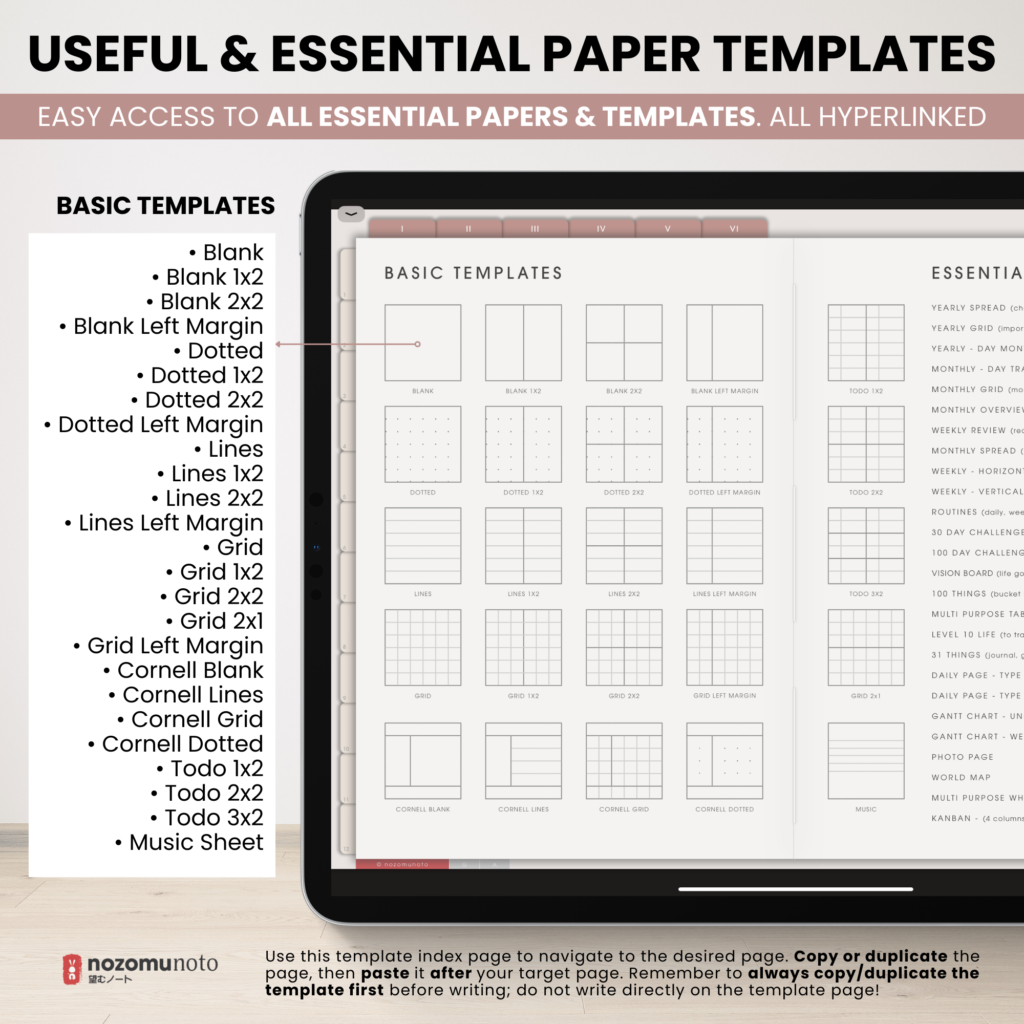 Digital Notebook V2 Landscape Yume Noto NozomuNoto Japanese Multipurpose Minimalist ADHD Bullet Journal Hyperlinked PDF Goodnotes Notability Android Tablet iPad Student Study Teacher Travel Cornell Grid Lines Dotted Template Noteshelf Samsung Xodo