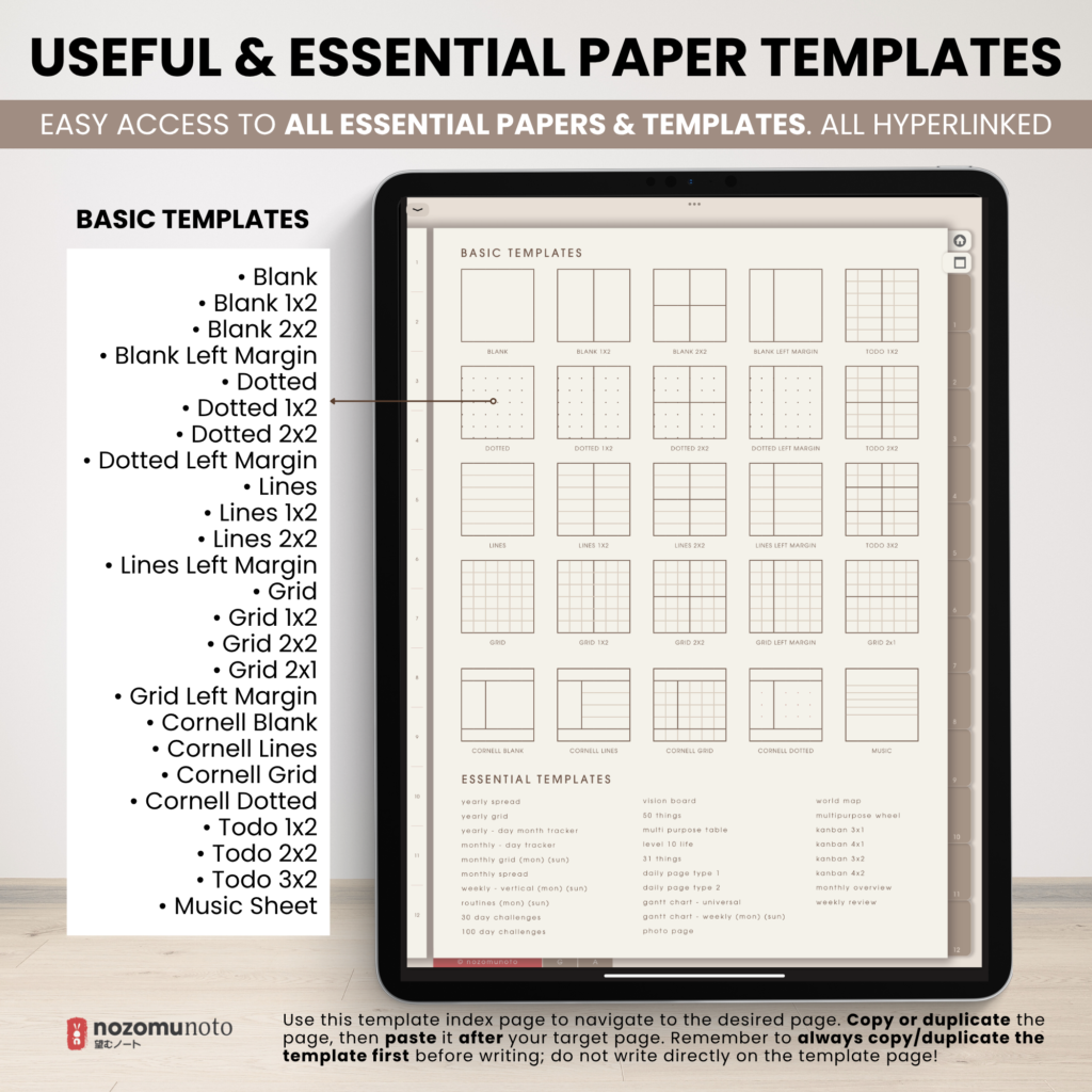 Digital Notebook V2 Yume Noto NozomuNoto Japanese Multipurpose Minimalist ADHD Bullet Journal Hyperlinked PDF Goodnotes Notability Android Tablet iPad Student Study Teacher Travel Cornell Grid Lines Dotted Template Noteshelf Noteful Kilonotes Collanote Zoomnotes Samsung Xodo