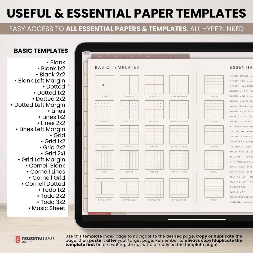 Digital Notebook V2 Landscape Yume Noto NozomuNoto Japanese Multipurpose Minimalist ADHD Bullet Journal Hyperlinked PDF Goodnotes Notability Android Tablet iPad Student Study Teacher Travel Cornell Grid Lines Dotted Template Noteshelf Samsung Xodo