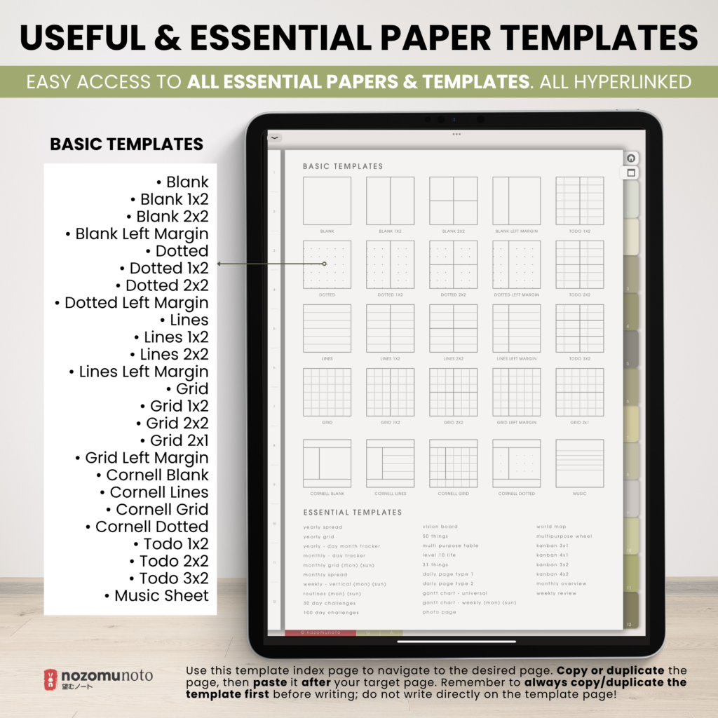 Digital Notebook V2 Yume Noto NozomuNoto Japanese Multipurpose Minimalist ADHD Bullet Journal Hyperlinked PDF Goodnotes Notability Android Tablet iPad Student Study Teacher Travel Cornell Grid Lines Dotted Template Noteshelf Noteful Kilonotes Collanote Zoomnotes Samsung Xodo