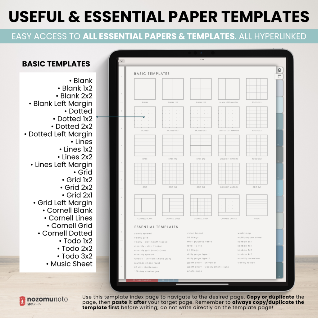 Digital Notebook V2 Yume Noto NozomuNoto Japanese Multipurpose Minimalist ADHD Bullet Journal Hyperlinked PDF Goodnotes Notability Android Tablet iPad Student Study Teacher Travel Cornell Grid Lines Dotted Template Noteshelf Noteful Kilonotes Collanote Zoomnotes Samsung Xodo