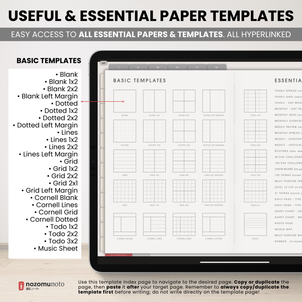 Digital Notebook V2 Landscape Yume Noto NozomuNoto Japanese Multipurpose Minimalist ADHD Bullet Journal Hyperlinked PDF Goodnotes Notability Android Tablet iPad Student Study Teacher Travel Cornell Grid Lines Dotted Template Noteshelf Samsung Xodo