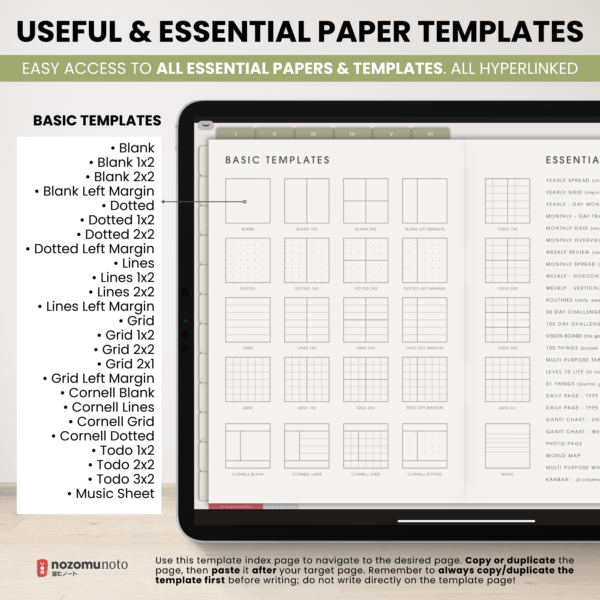 Digital Notebook V2 Landscape Yume Noto NozomuNoto Japanese Multipurpose Minimalist ADHD Bullet Journal Hyperlinked PDF Goodnotes Notability Android Tablet iPad Student Study Teacher Travel Cornell Grid Lines Dotted Template Noteshelf Samsung Xodo