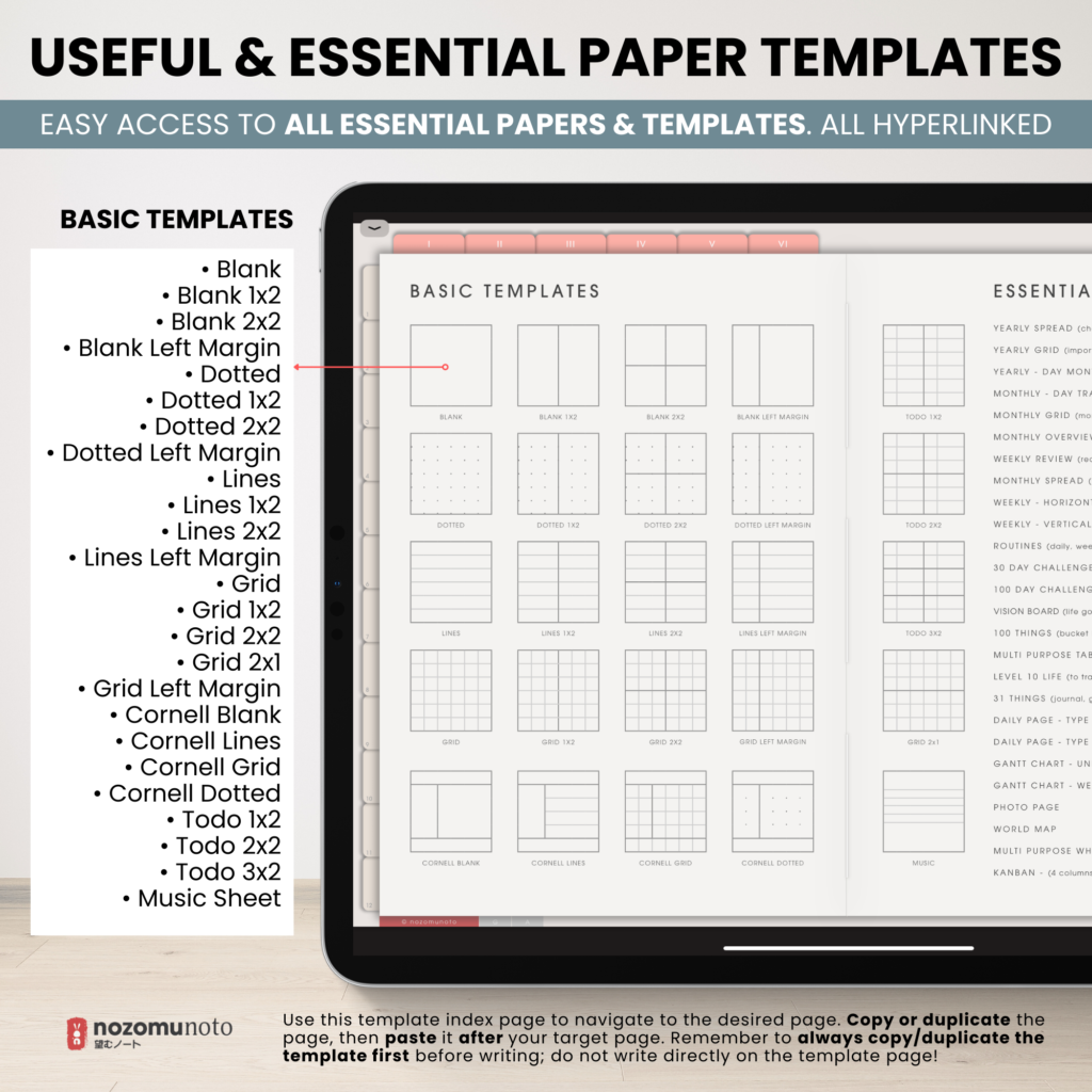 Digital Notebook V2 Landscape Yume Noto NozomuNoto Japanese Multipurpose Minimalist ADHD Bullet Journal Hyperlinked PDF Goodnotes Notability Android Tablet iPad Student Study Teacher Travel Cornell Grid Lines Dotted Template Noteshelf Samsung Xodo
