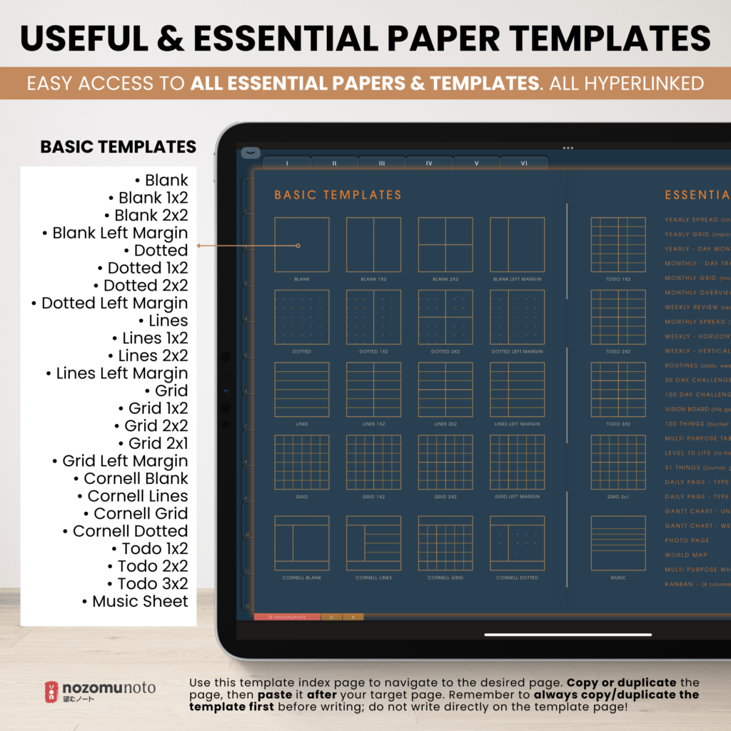 Digital Notebook V2 Landscape Dark Yume Noto NozomuNoto Japanese Multipurpose Minimalist ADHD Bullet Journal Hyperlinked PDF Goodnotes Notability Android Tablet iPad Student Study Teacher Travel Cornell Grid Lines Dotted Template Noteshelf Samsung