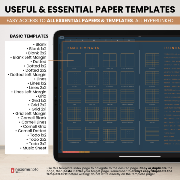 Digital Notebook V2 Landscape Dark Yume Noto NozomuNoto Japanese Multipurpose Minimalist ADHD Bullet Journal Hyperlinked PDF Goodnotes Notability Android Tablet iPad Student Study Teacher Travel Cornell Grid Lines Dotted Template Noteshelf Samsung