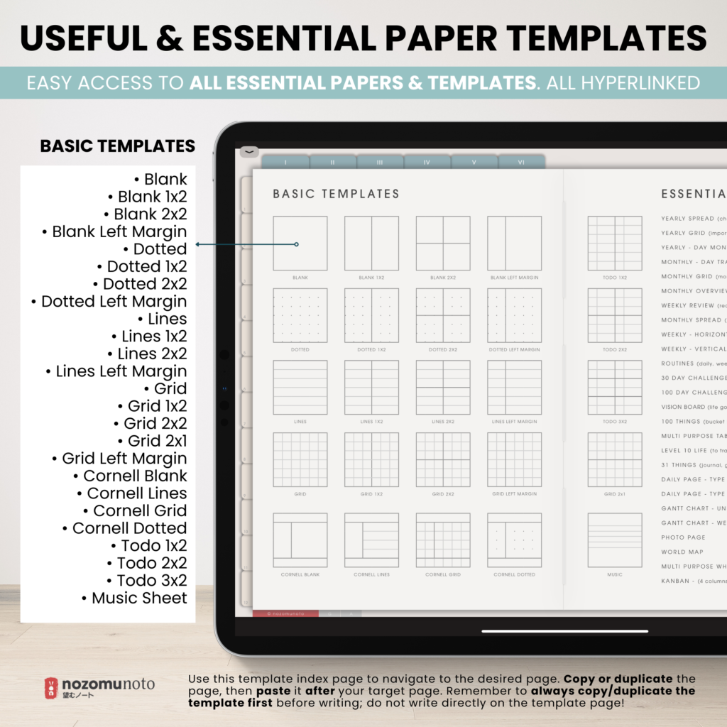 Digital Notebook V2 Landscape Yume Noto NozomuNoto Japanese Multipurpose Minimalist ADHD Bullet Journal Hyperlinked PDF Goodnotes Notability Android Tablet iPad Student Study Teacher Travel Cornell Grid Lines Dotted Template Noteshelf Samsung Xodo