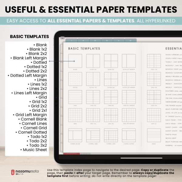 Digital Notebook V2 Landscape Yume Noto NozomuNoto Japanese Multipurpose Minimalist ADHD Bullet Journal Hyperlinked PDF Goodnotes Notability Android Tablet iPad Student Study Teacher Travel Cornell Grid Lines Dotted Template Noteshelf Samsung Xodo